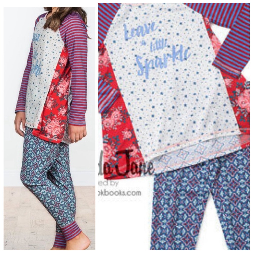 Matilda Jane Clothing Tween Girl Pajama Set Size‎ 8 Red Blue Sparkle Floral Snow